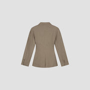 OLAF HUSSEIN Asymmetric linen blazer taupe