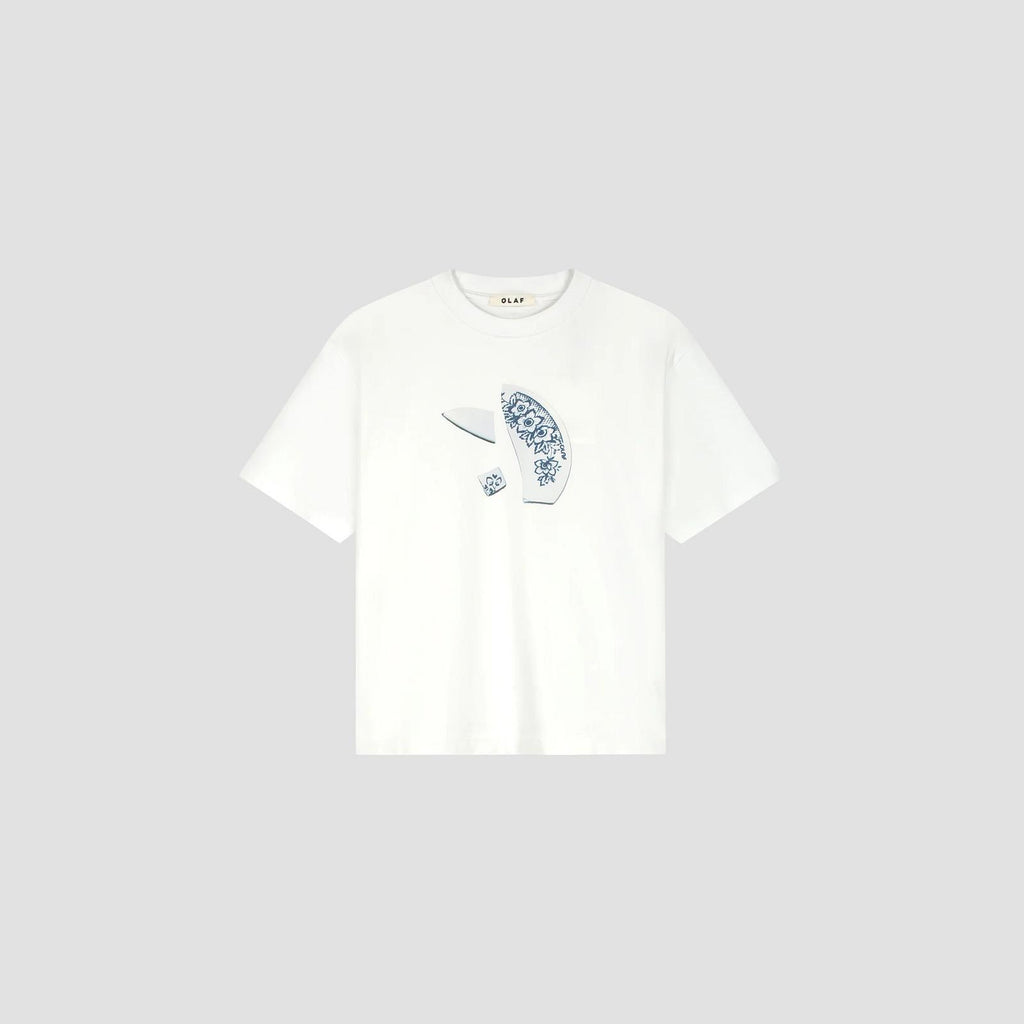 OLAF HUSSEIN Broken plate tee optical white