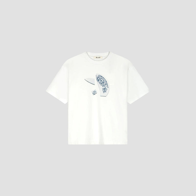 OLAF HUSSEIN Broken plate tee optical white