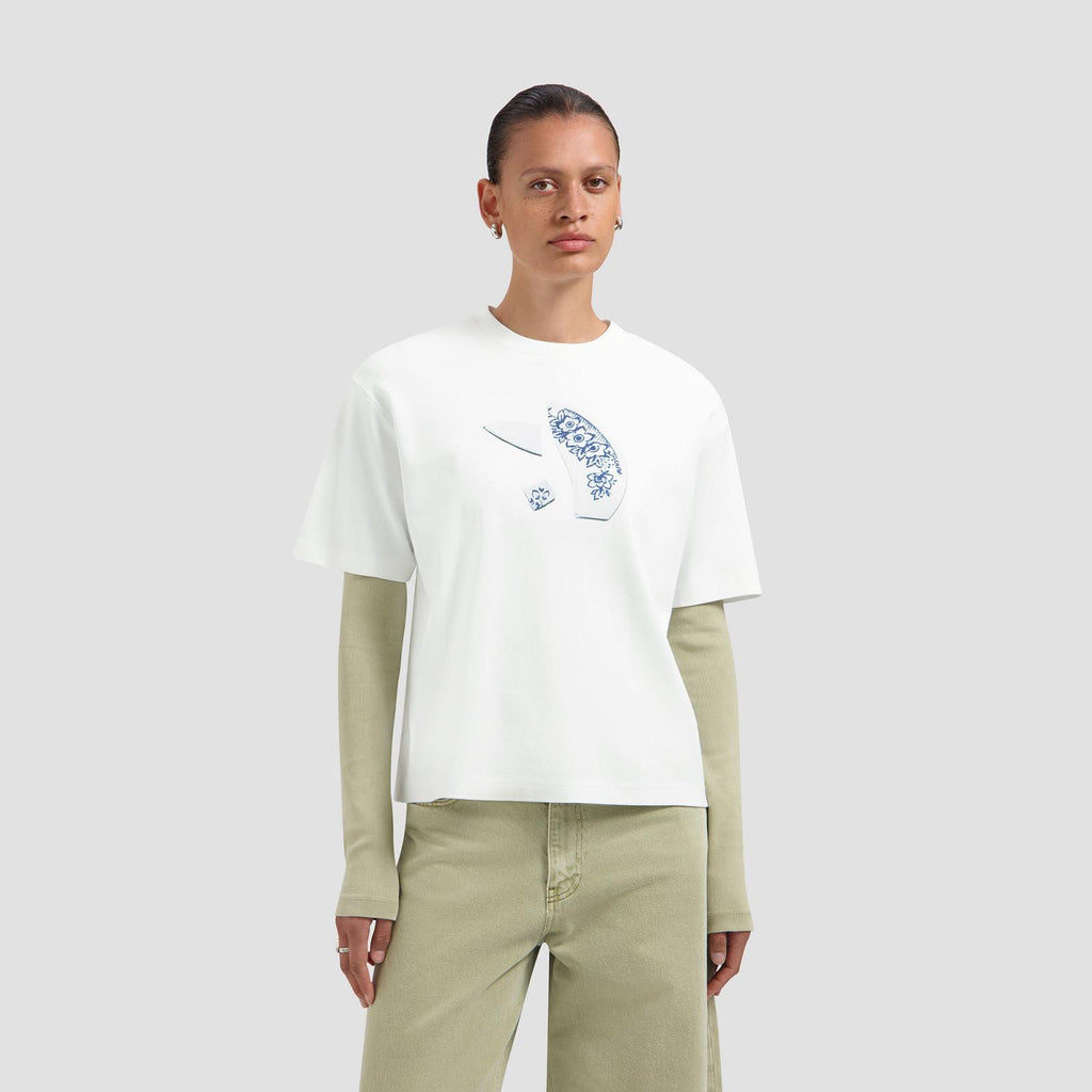 OLAF HUSSEIN Broken plate tee optical white
