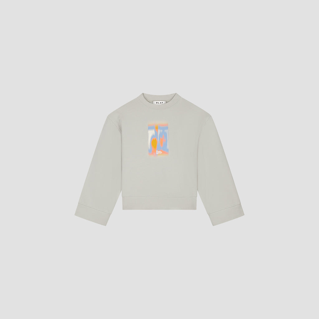 OLAF HUSSEIN Brushstroke graphic crewneck sweater cement beige