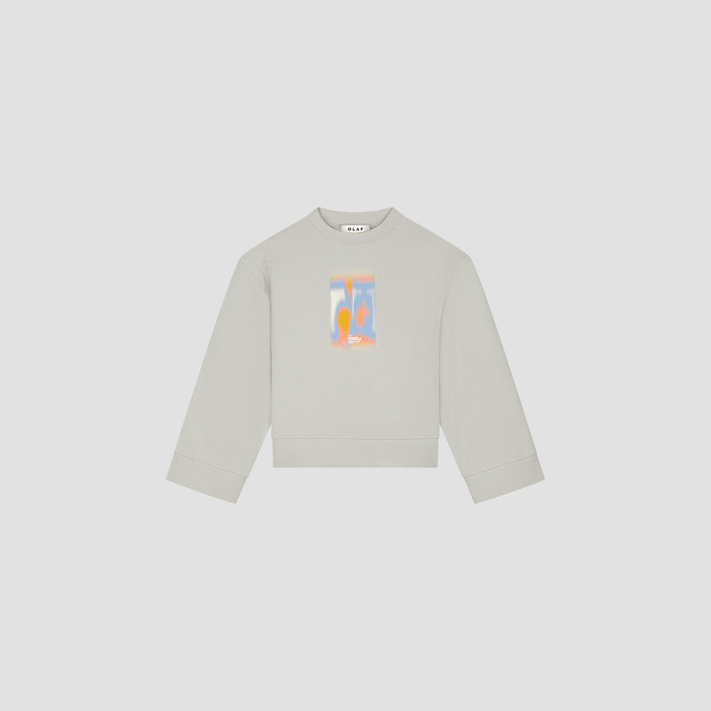 OLAF HUSSEIN Brushstroke graphic crewneck sweater cement beige