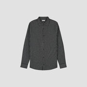 OLAF HUSSEIN Checked seersucker ls shirt black