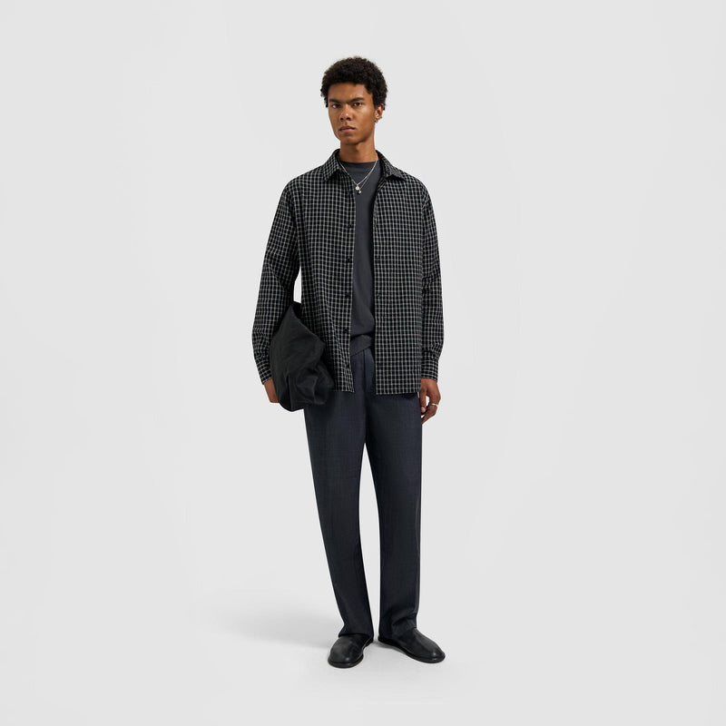 OLAF HUSSEIN Checked seersucker ls shirt black