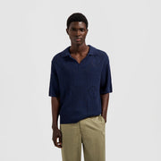 OLAF HUSSEIN Face logo knit polo navy blue