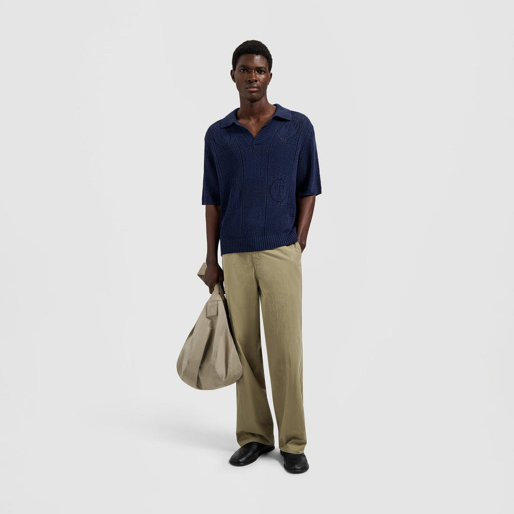 OLAF HUSSEIN Face logo knit polo navy blue