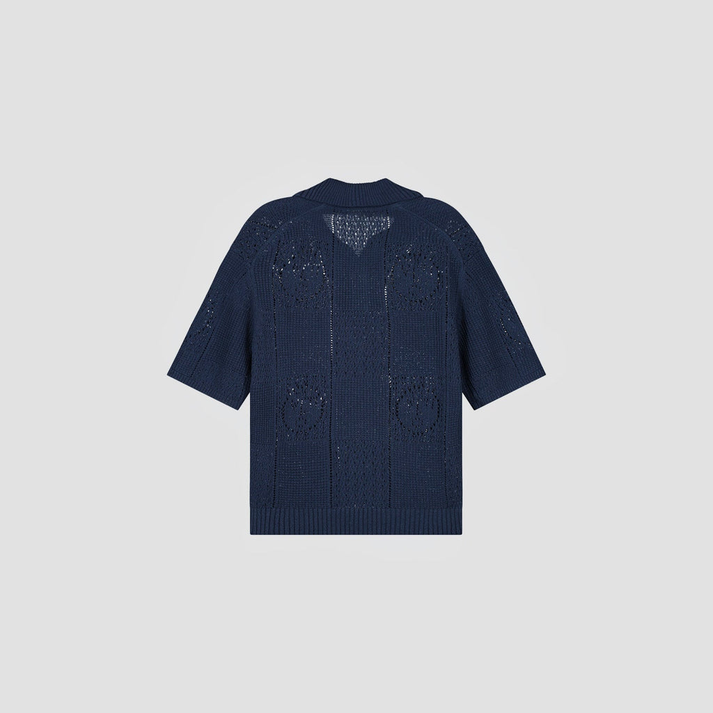 OLAF HUSSEIN Face logo knit polo navy blue