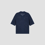 OLAF HUSSEIN Face logo knit polo navy blue
