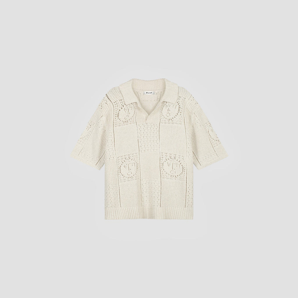 OLAF HUSSEIN Face logo knit polo off white