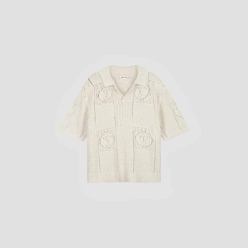OLAF HUSSEIN Face logo knit polo off white