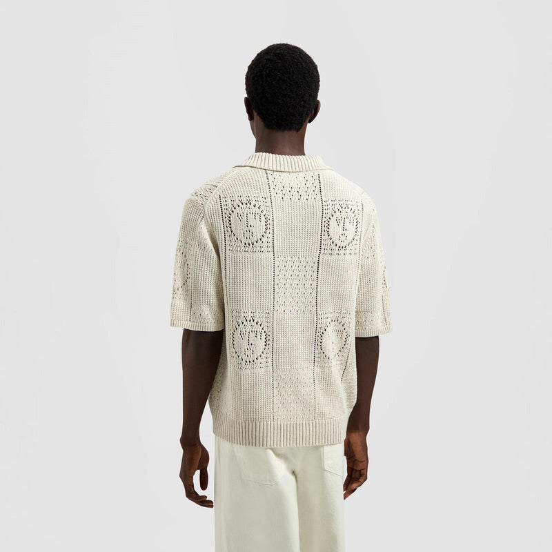 OLAF HUSSEIN Face logo knit polo off white