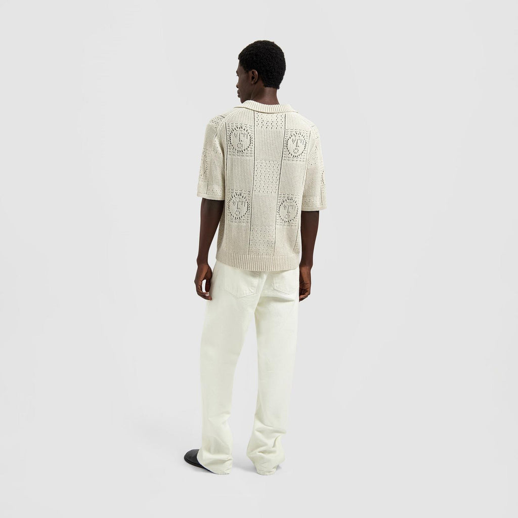 OLAF HUSSEIN Face logo knit polo off white