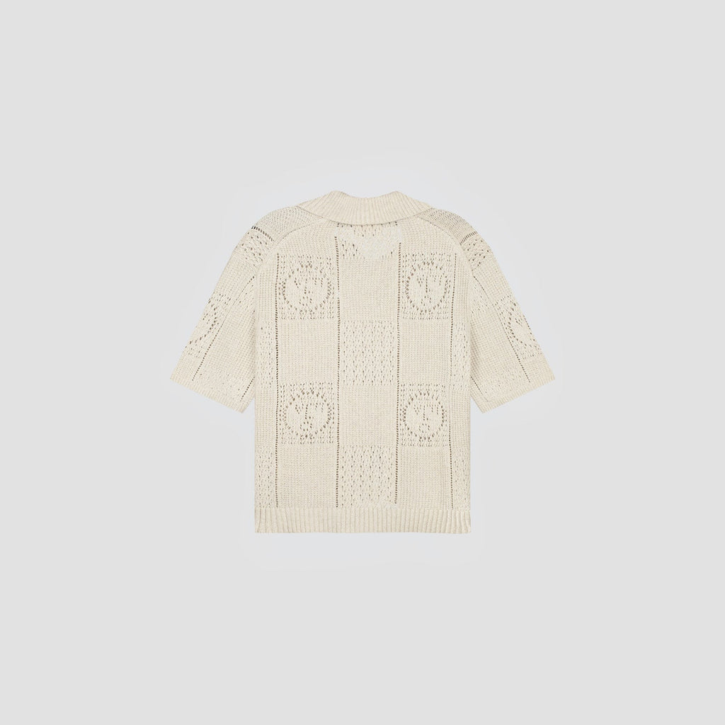 OLAF HUSSEIN Face logo knit polo off white