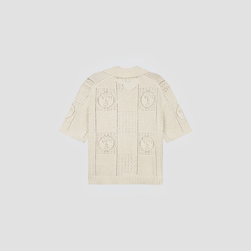 OLAF HUSSEIN Face logo knit polo off white