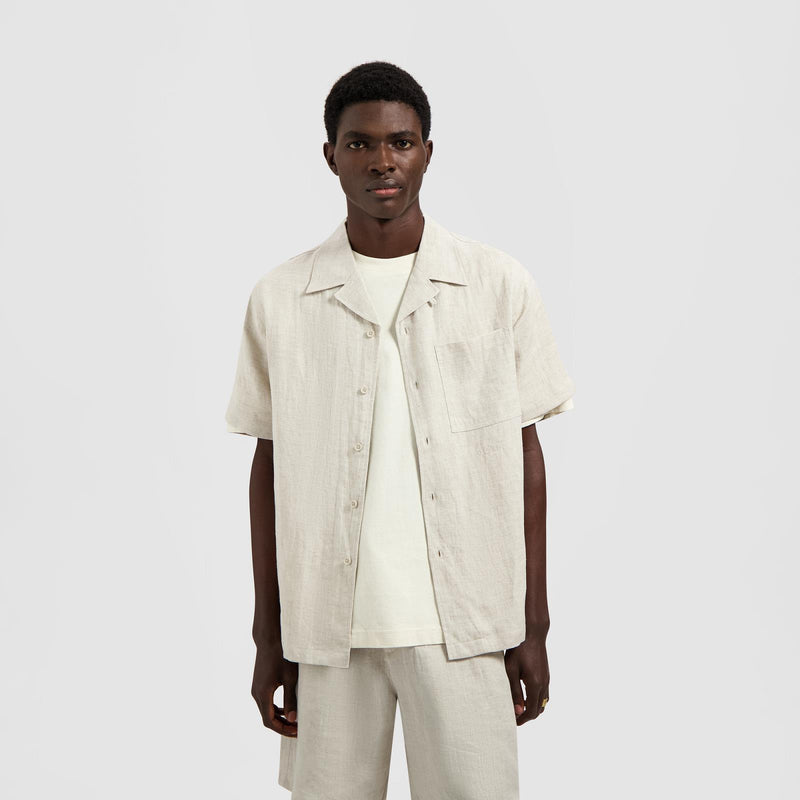 OLAF HUSSEIN Linen blend SS shirt off white