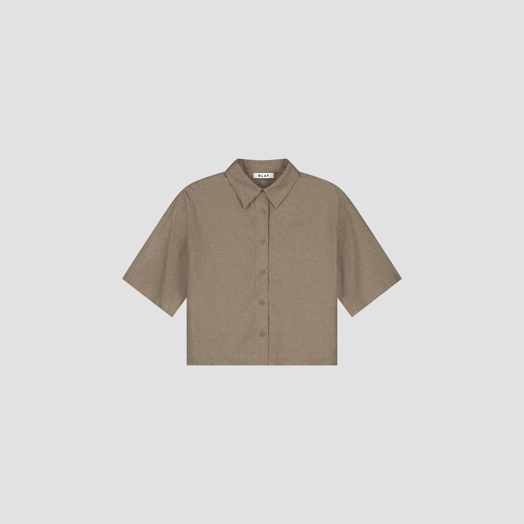 OLAF HUSSEIN Linen short sleeve shirt taupe