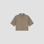 OLAF HUSSEIN Linen short sleeve shirt taupe