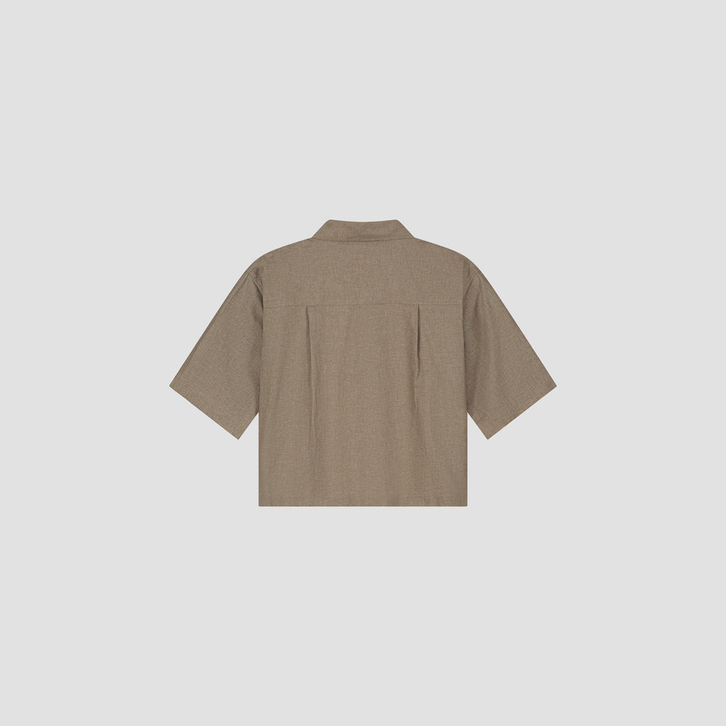 OLAF HUSSEIN Linen short sleeve shirt taupe