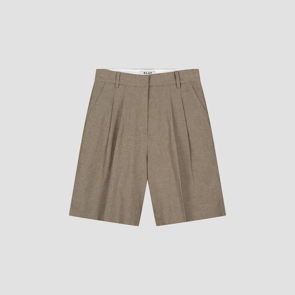 OLAF HUSSEIN Linen tailored shorts taupe