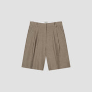 OLAF HUSSEIN Linen tailored shorts taupe
