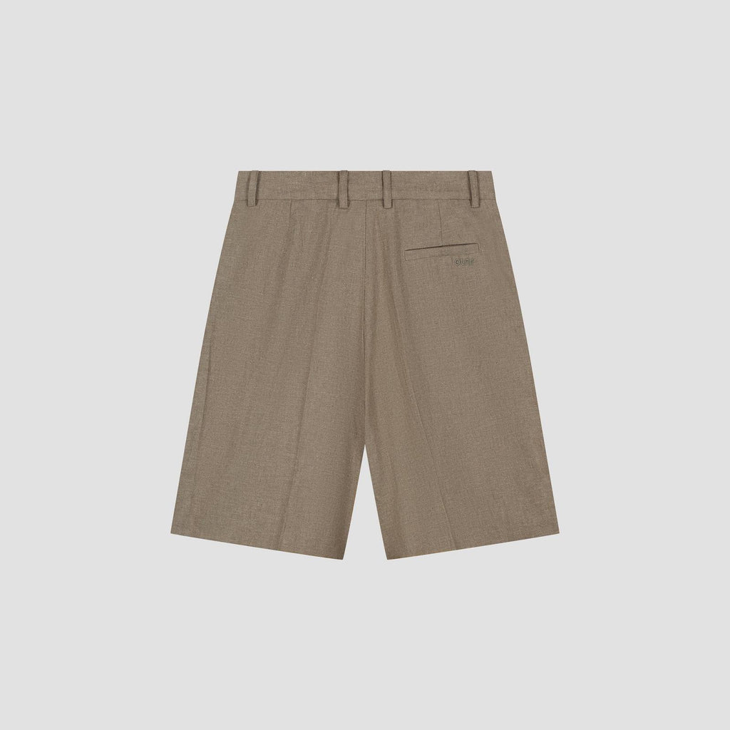 OLAF HUSSEIN Linen tailored shorts taupe