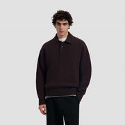 OLAF HUSSEIN Oversized knitted polo chocolate plum