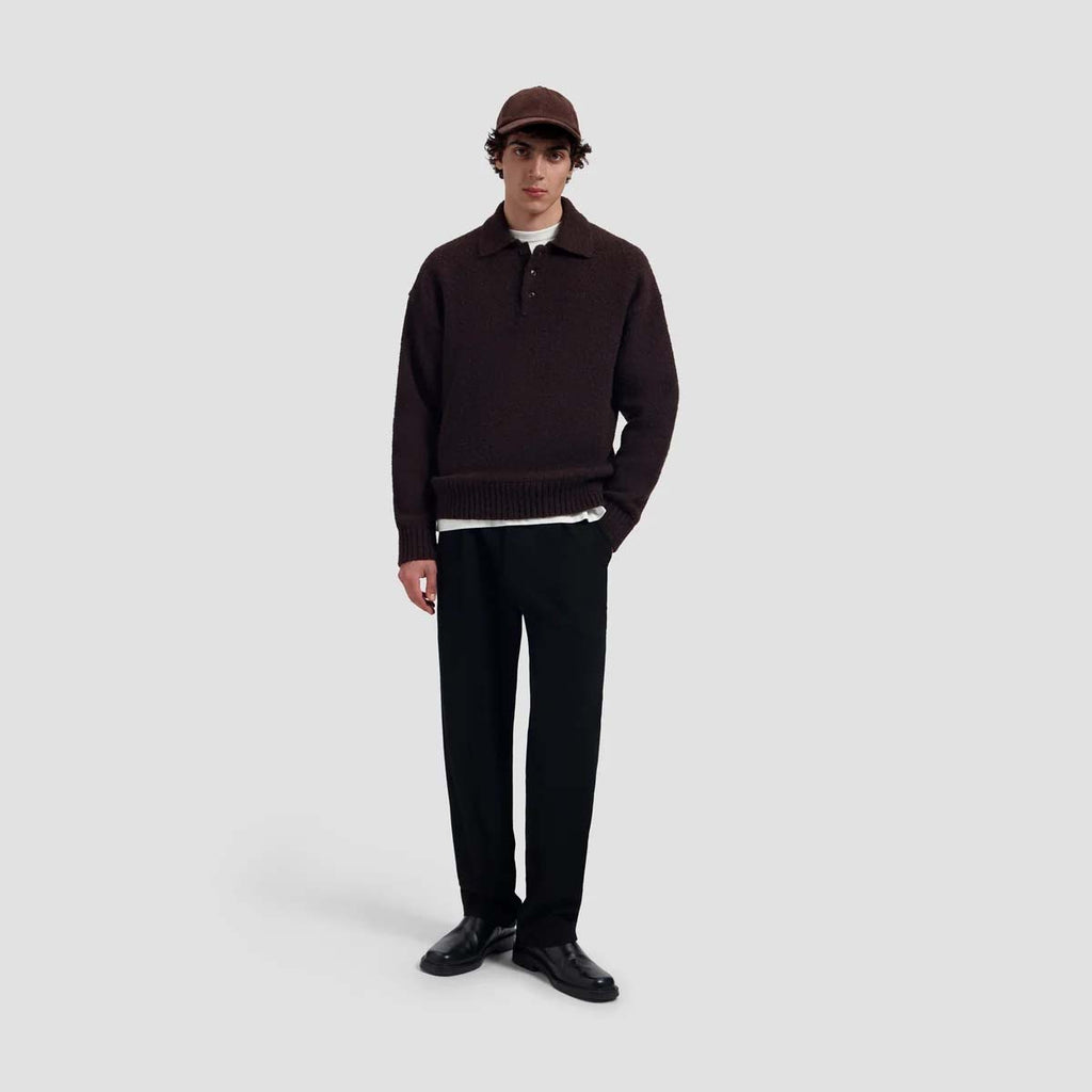 OLAF HUSSEIN Oversized knitted polo chocolate plum