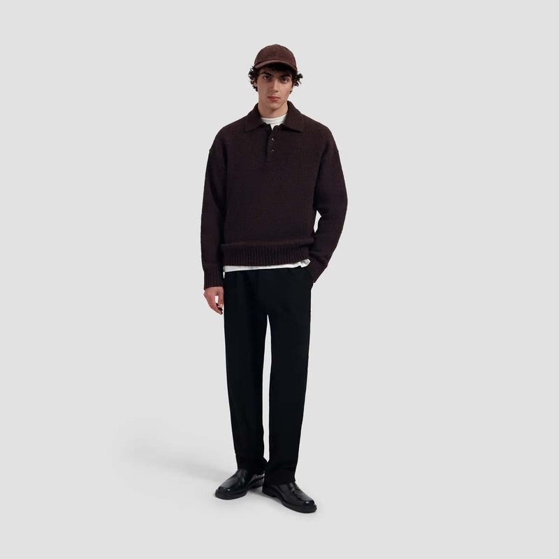 OLAF HUSSEIN Oversized knitted polo chocolate plum