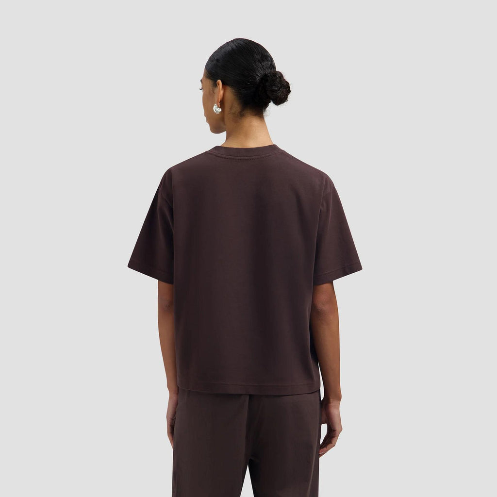 OLAF HUSSEIN Retro logo boxy tee chocolate plum