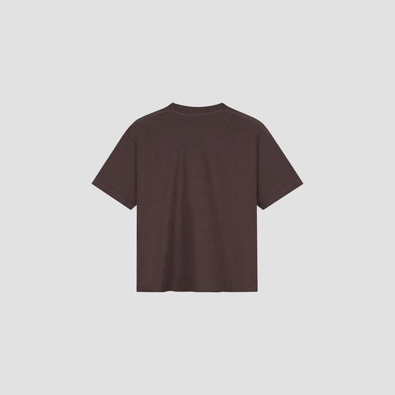 OLAF HUSSEIN Retro logo boxy tee chocolate plum