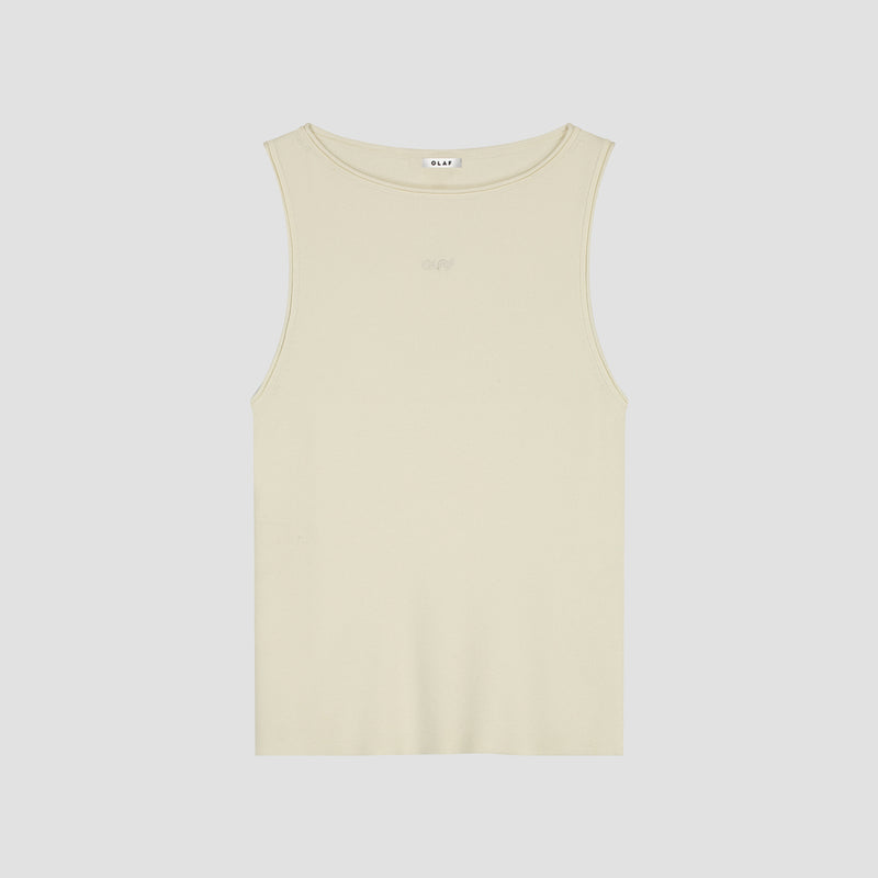 OLAF HUSSEIN Retro logo sleeveless knit top off white