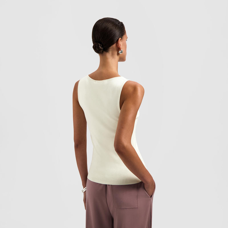 OLAF HUSSEIN Retro logo sleeveless knit top off white