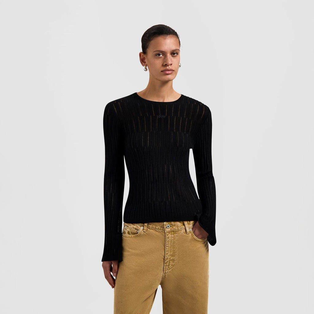 OLAF HUSSEIN Retro logo wide sleeve knit top black