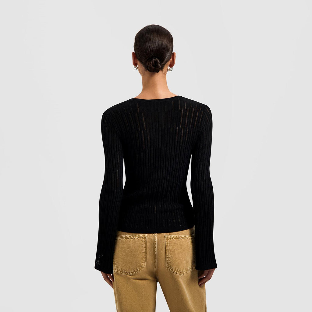 OLAF HUSSEIN Retro logo wide sleeve knit top black