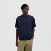 OLAF HUSSEIN Script friends boxy tee navy blue