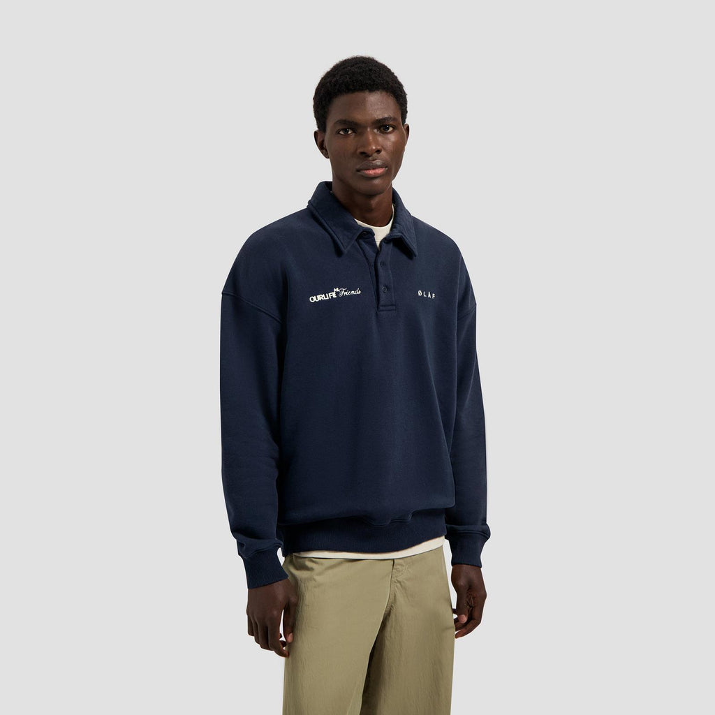 OLAF HUSSEIN Script friends oversized polo navy blue