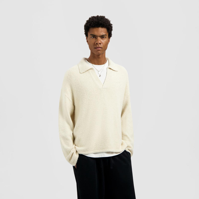 OLAF HUSSEIN Signature knitted polo off white