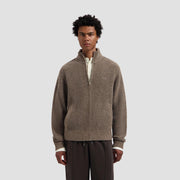 OLAF HUSSEIN Signature zip knitted mockneck chocolate chip