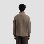 OLAF HUSSEIN Signature zip knitted mockneck chocolate chip