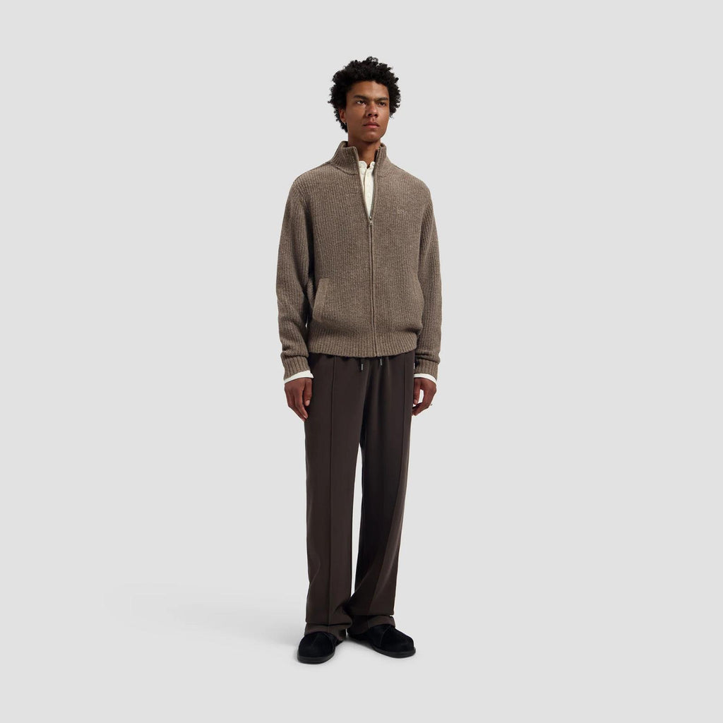 OLAF HUSSEIN Signature zip knitted mockneck chocolate chip