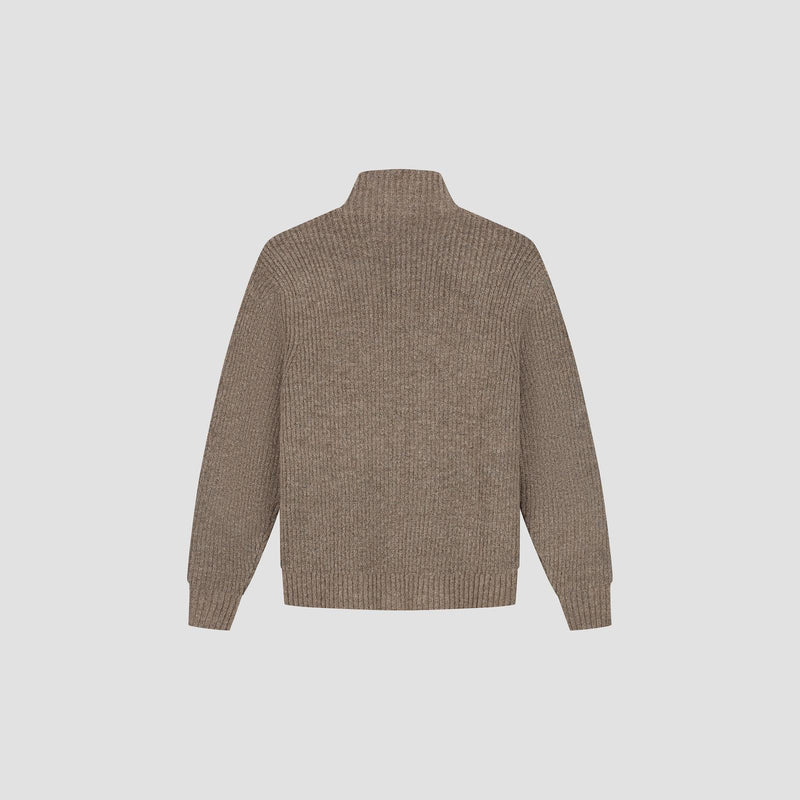 OLAF HUSSEIN Signature zip knitted mockneck chocolate chip