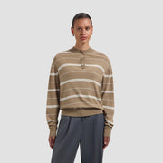 OLAF HUSSEIN Striped knitted polo chocolate chip