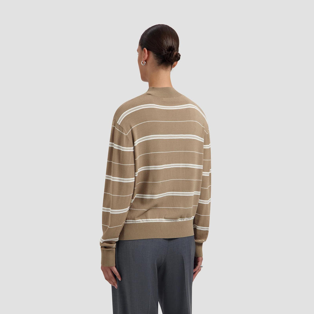 OLAF HUSSEIN Striped knitted polo chocolate chip