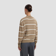 OLAF HUSSEIN Striped knitted polo chocolate chip