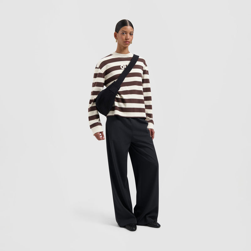 STRIPED RIB RETRO LOGO CREWNECK