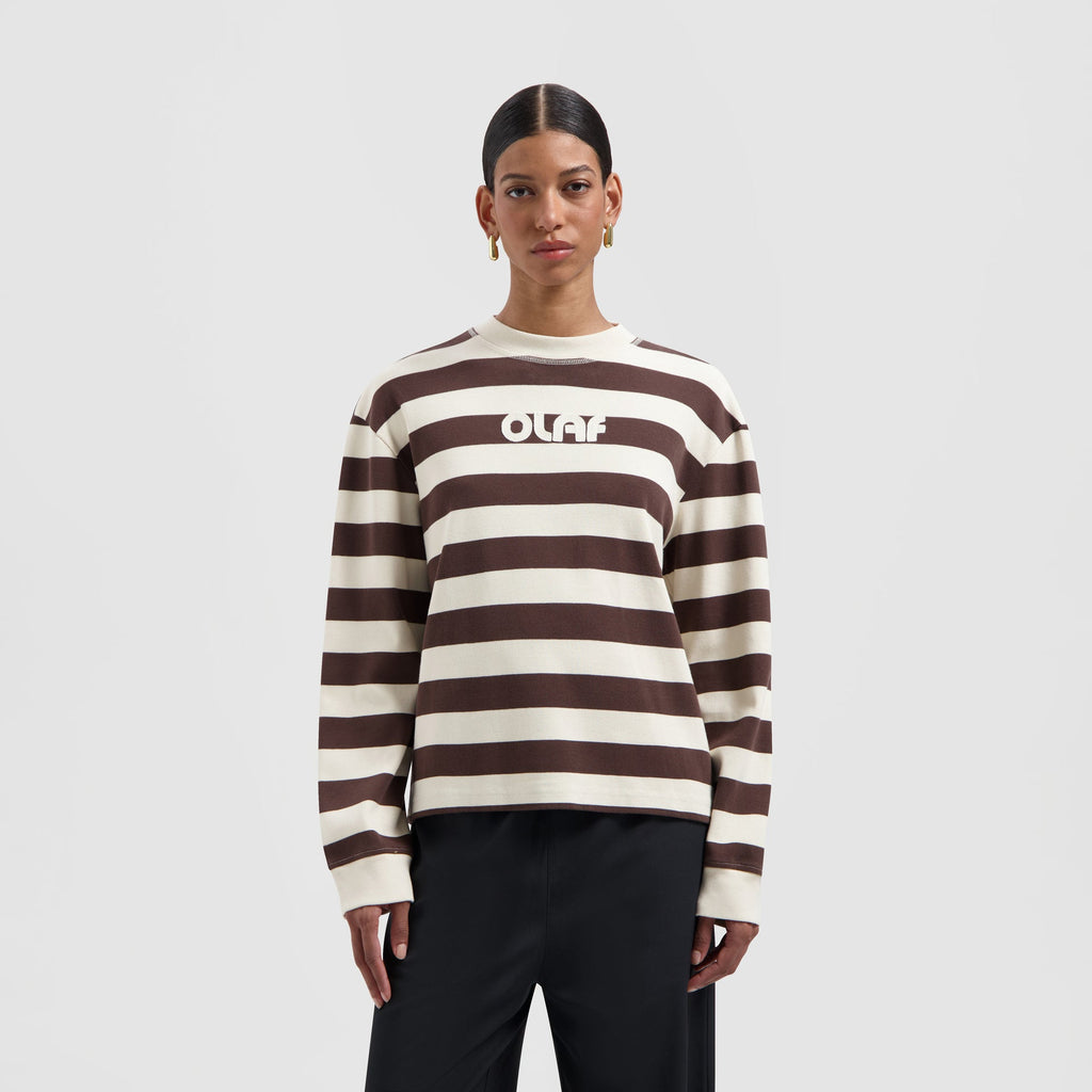 STRIPED RIB RETRO LOGO CREWNECK