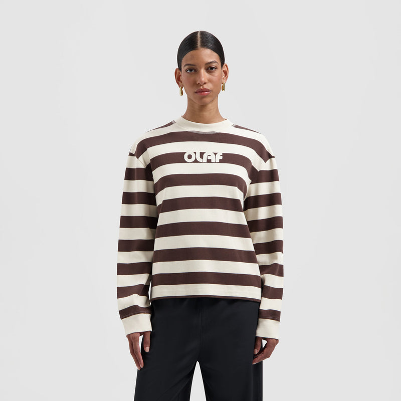 STRIPED RIB RETRO LOGO CREWNECK