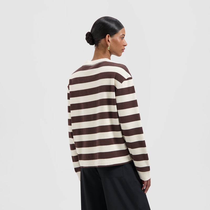 STRIPED RIB RETRO LOGO CREWNECK
