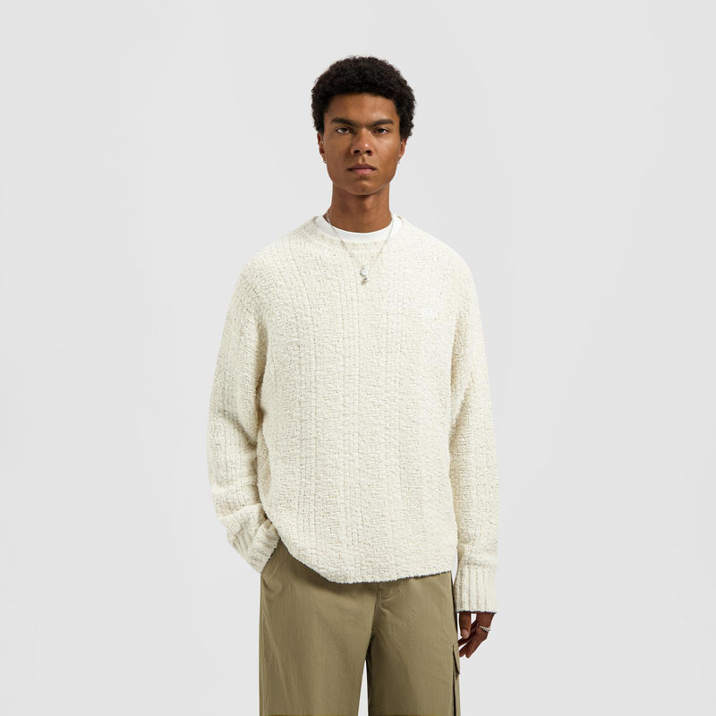 OLAF HUSSEIN Textured boxy knitted crewneck off white
