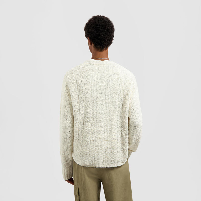 OLAF HUSSEIN Textured boxy knitted crewneck off white